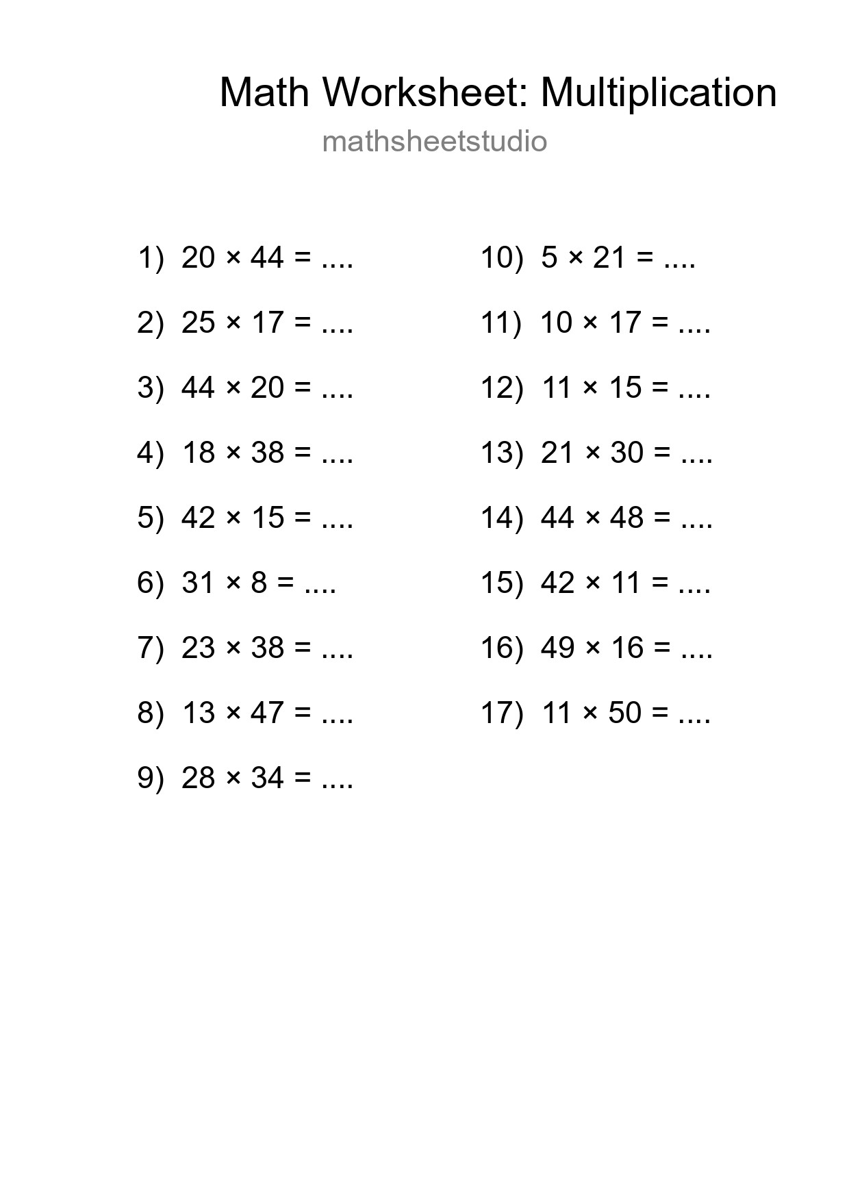 Printable Free 17 Multiplication Math Worksheet For Grade 2 - Part 73