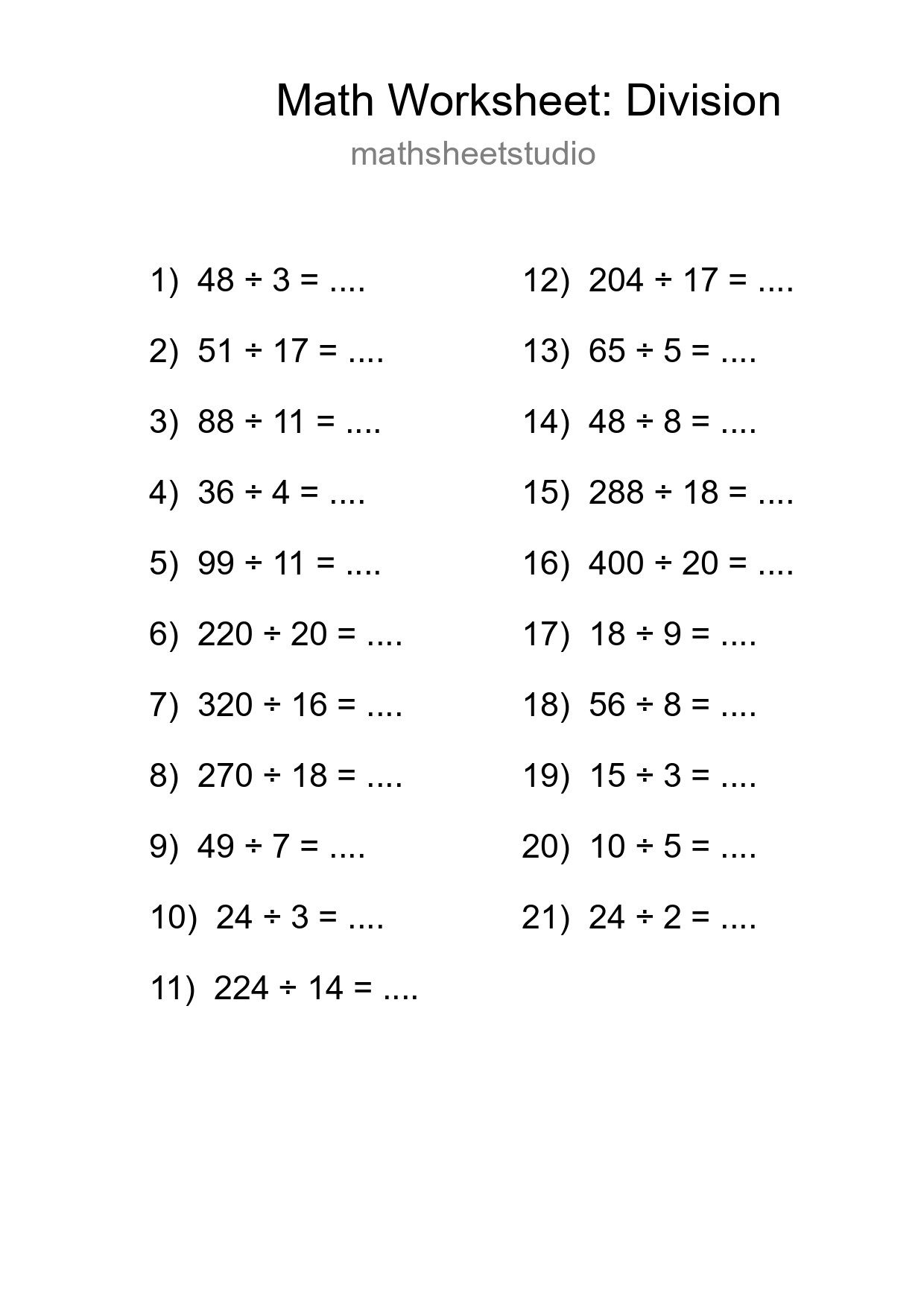 Printable Free 21 Division Math Worksheet For Grade 2 - Part 92