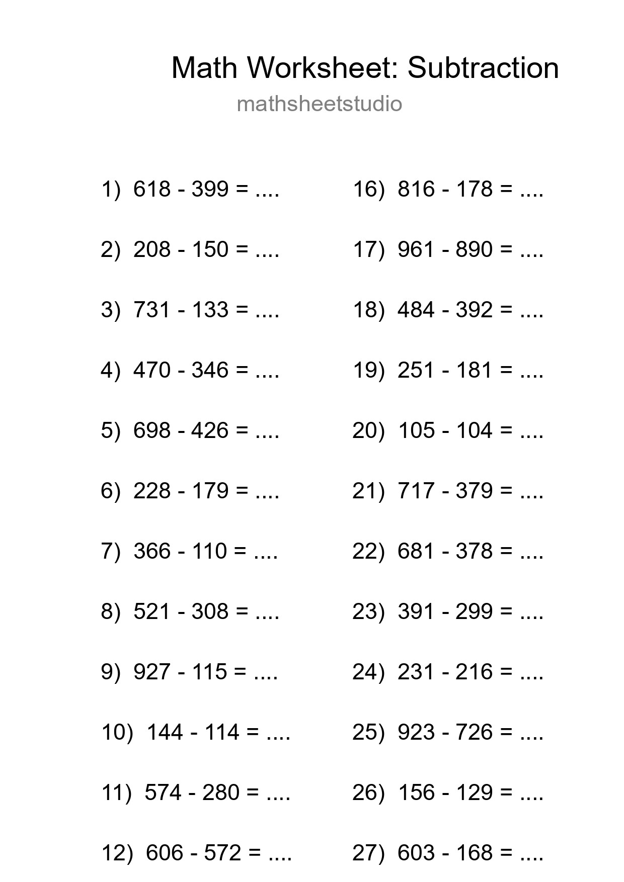 Printable Free 30 Subtraction Math Worksheet For Grade 5 - Part 129