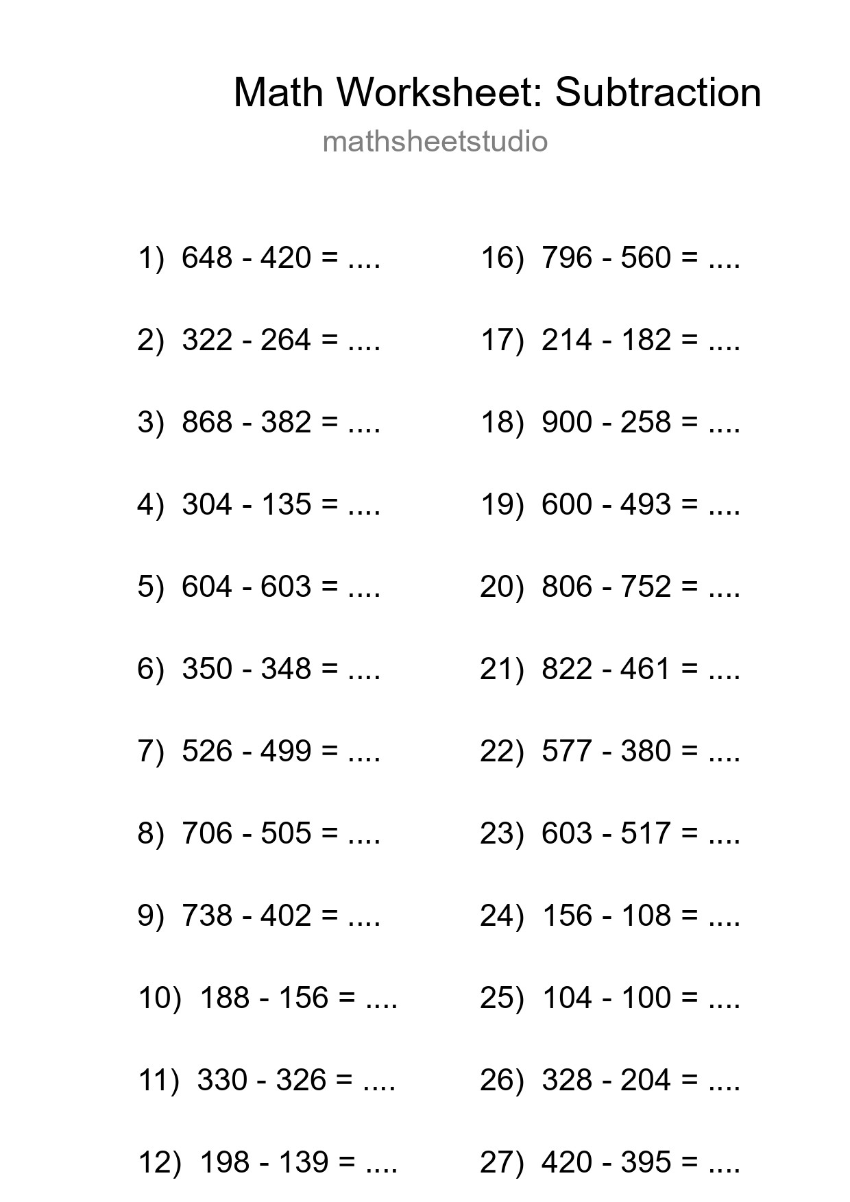 Printable Free 30 Subtraction Math Worksheet For Grade 5 - Part 41